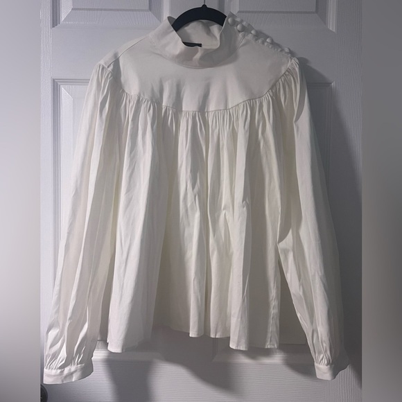 New With Tags Ann Taylor Astraet High Neck Pin Tuck Blouse - Picture 2 of 5